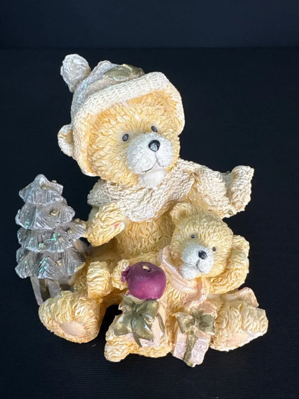 Momma Bear Cub Bear Christmas Tree Teddy Bear Figurine Apple Tree Holiday Decor